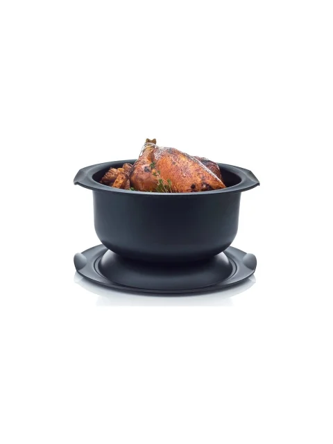 Mikrodalga ve fırın uyumlu, ısıya dayanıklı, çok amaçlı 5 litrelik Tupperware Ultra Pro fırın kabı.