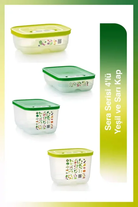 Tupperware Greenhouse Series 4-Pack Green and Yellow Refrigerator Storage Containers