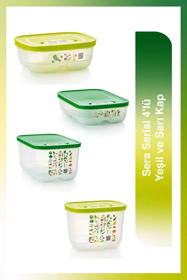 Tupperware Sera Serisi 4'lü Yeşil ve Sarı Buzdolabı Saklama Kapları