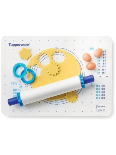 Tupperware Mavi Hamur Açma Seti (Hamur Açma Matı & Merdane ve Kalıplar)