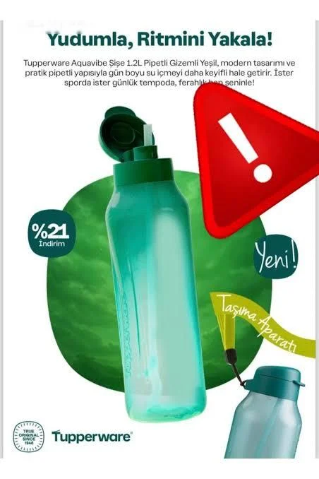 Tupperware Aquavibe şişe 1.2 litre pipetli gizemli yeşil