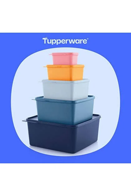 Tupperware Kare Saklama Kabı 5'li Set – Sağlam ve Pratik Saklama Çözümü