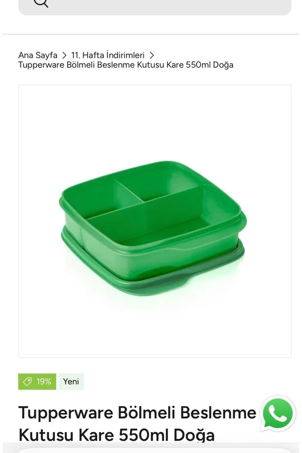 Tupperware Bölmeli Beslenme 550 ml Yeşil