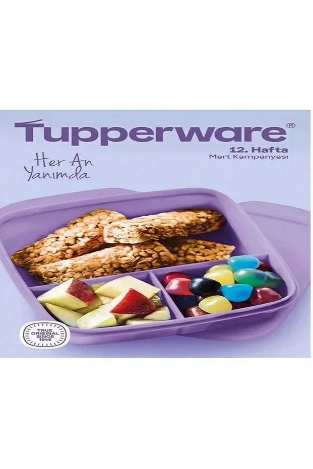 Tupperware Bölmeli Beslenme Kutusu Kare 550 ml Mor Bölmeli Sefer Tası